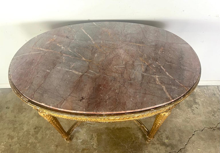 19th Century Louis XVI Style Gilt Wood Table w/ Marble Top