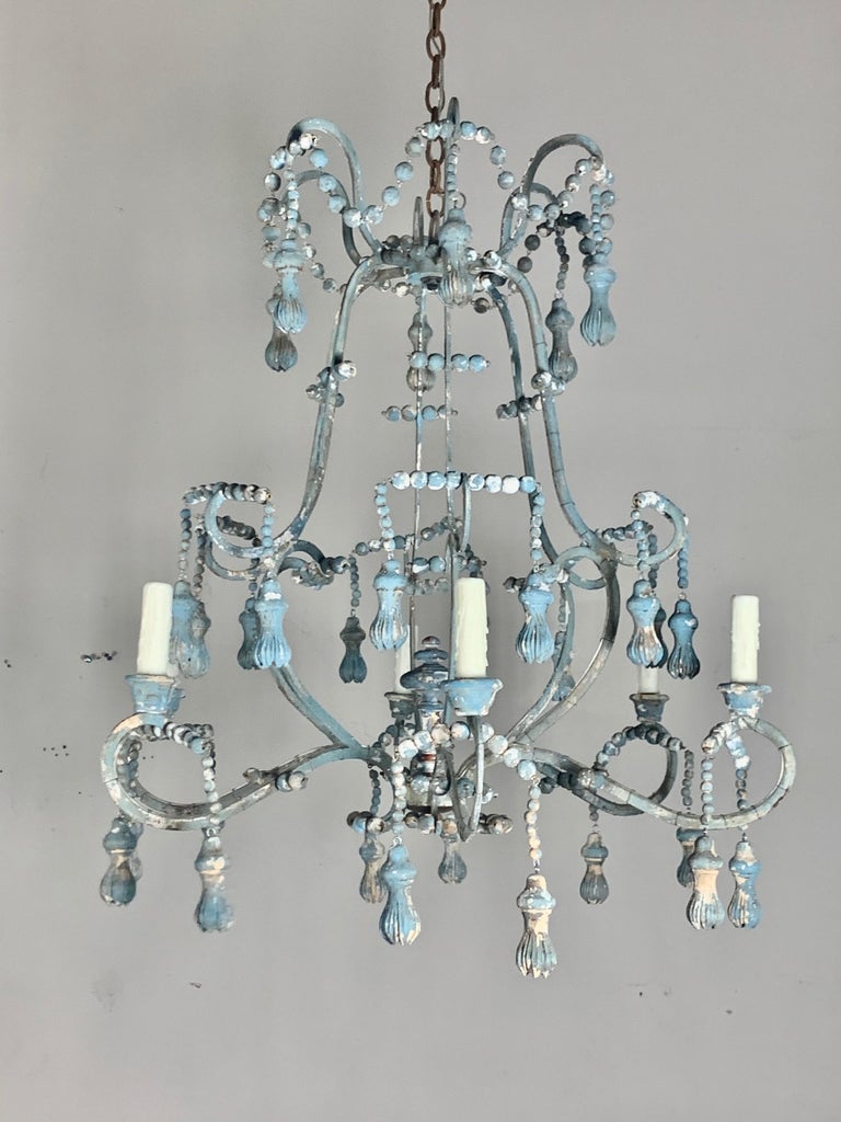 Painted Wood Beaded Chandelier by Melissa Levinson