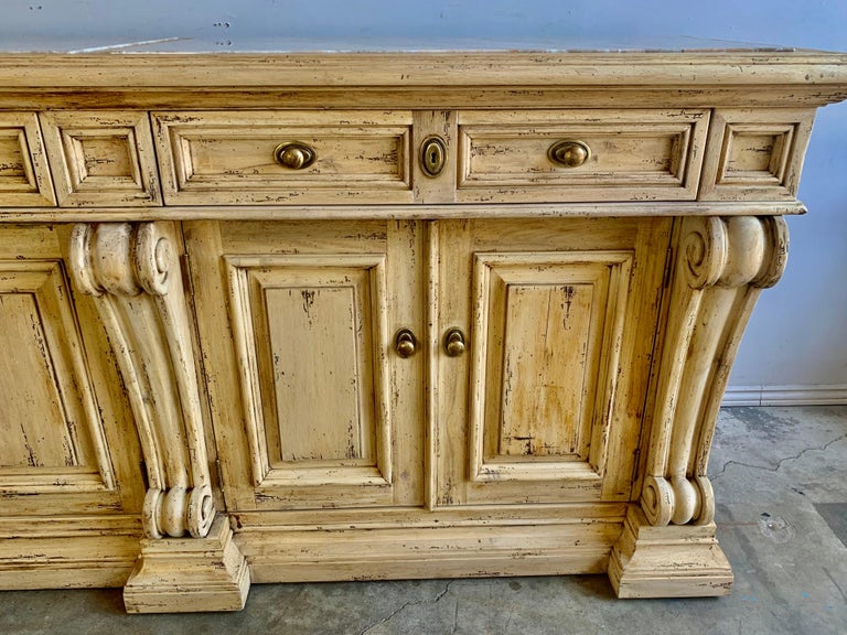 Italian Bleached Walnut Sideboard w/ Storage and Marble Top