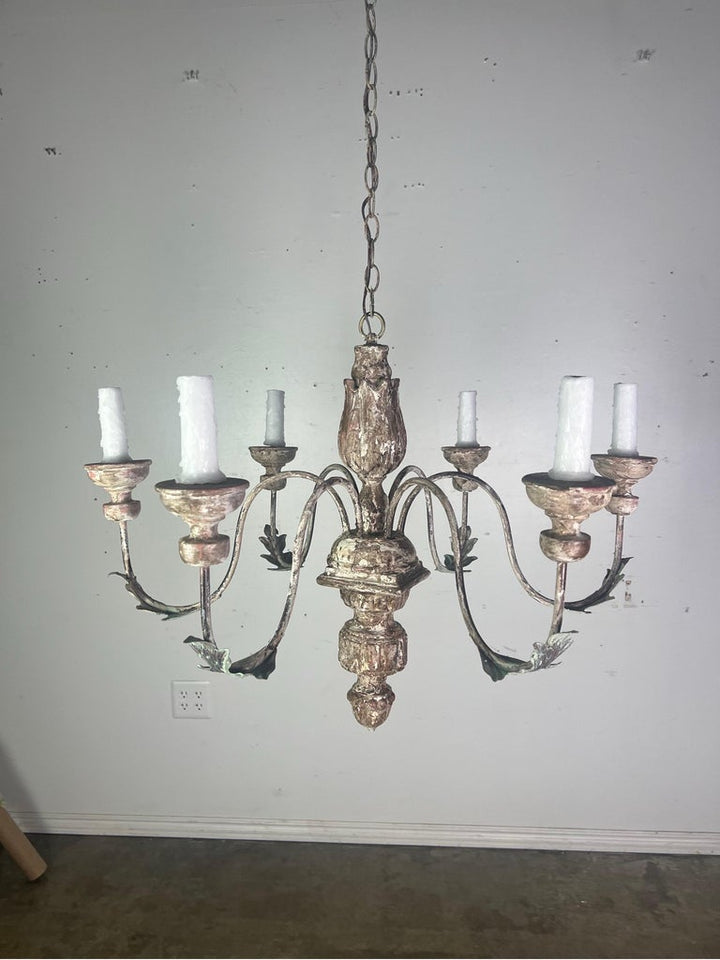 Italian 6-Light Carved Wood Chandelier C. 1930's