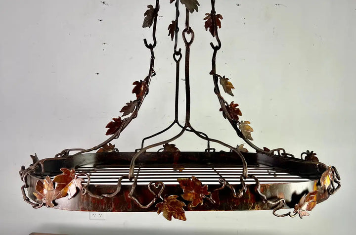 Wrought Iron French Grapevine Pot Rack-20th Century