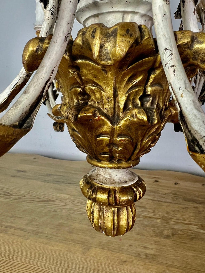 Italian Painted & Parcel Gilt Cherub Chandelier, circa 1930s