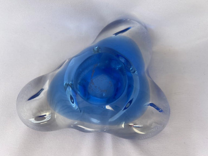 Blue and Clear Hand Blown Murano Dish