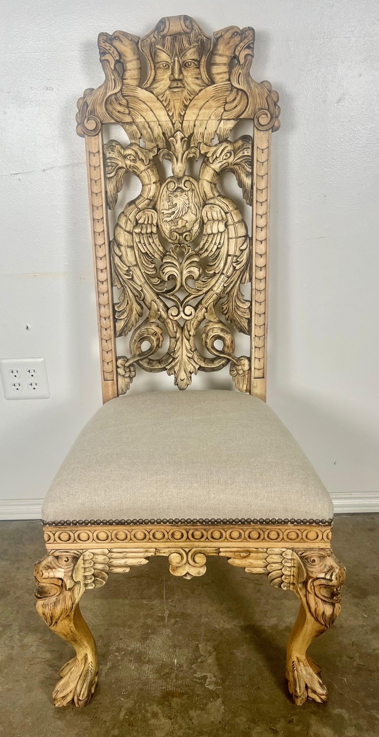 Set of Ten Gothic Style  Carved English Dining Chairs