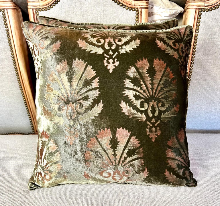 Pair of Custom Nomi Textiles Velvet Stenciled Pillows