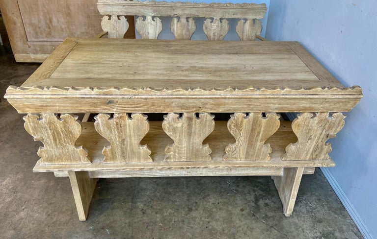 Spanish Dining Table W/ Coordinating Carved Benches C. 1930's