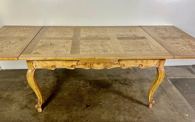 19th Century French White Oak & Burl Walnut Dining Table