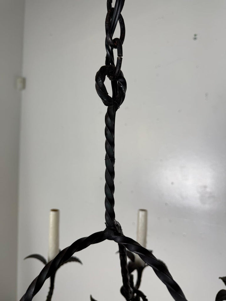 Spanish Revival Wrought Iron Twelve-Light Chandelier, circa 1930