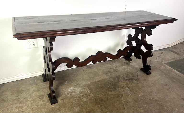 19th Century Italian Walnut Console w/ Stretcher