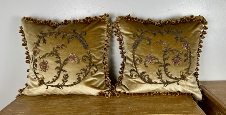 Pair of Custom Velvet Appliqué Pillows by Melissa Levinson