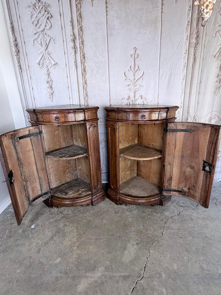 Pair of 18th Century Italian Walnut Corner Cabinets