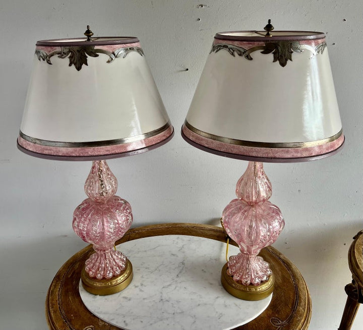 Pair of Vintage Murano Lamps w/ Parchment Shades