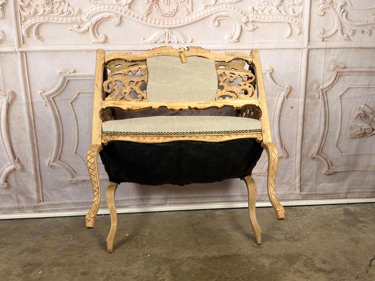 Antique Venetian Rococo Pierced Bench Settee- Hand Carved Bleached Walnut