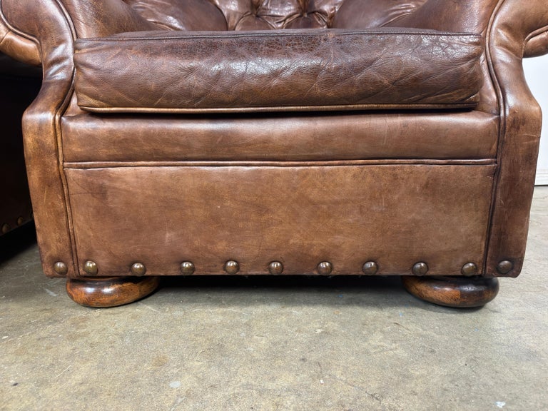 Pair of English Library Club Chairs in Hand-Finished Cognac Leather