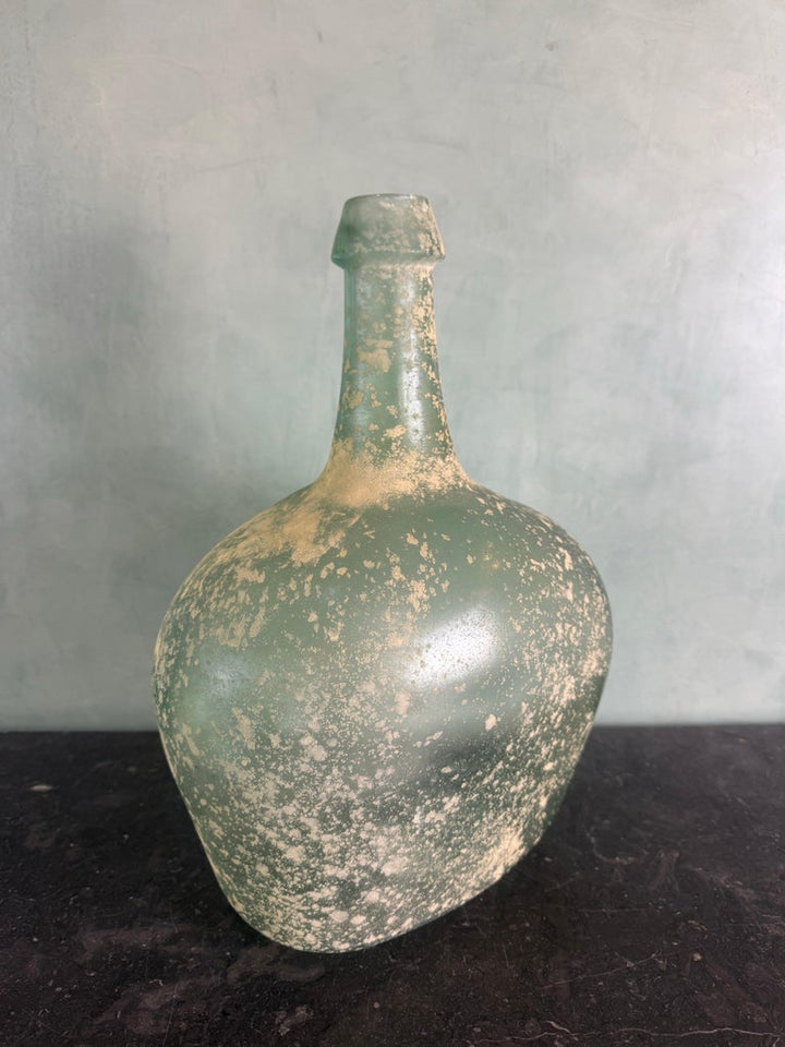 Spanish Hand-Blown Seafoam Glass Vessel with Weathered Patina Finish
