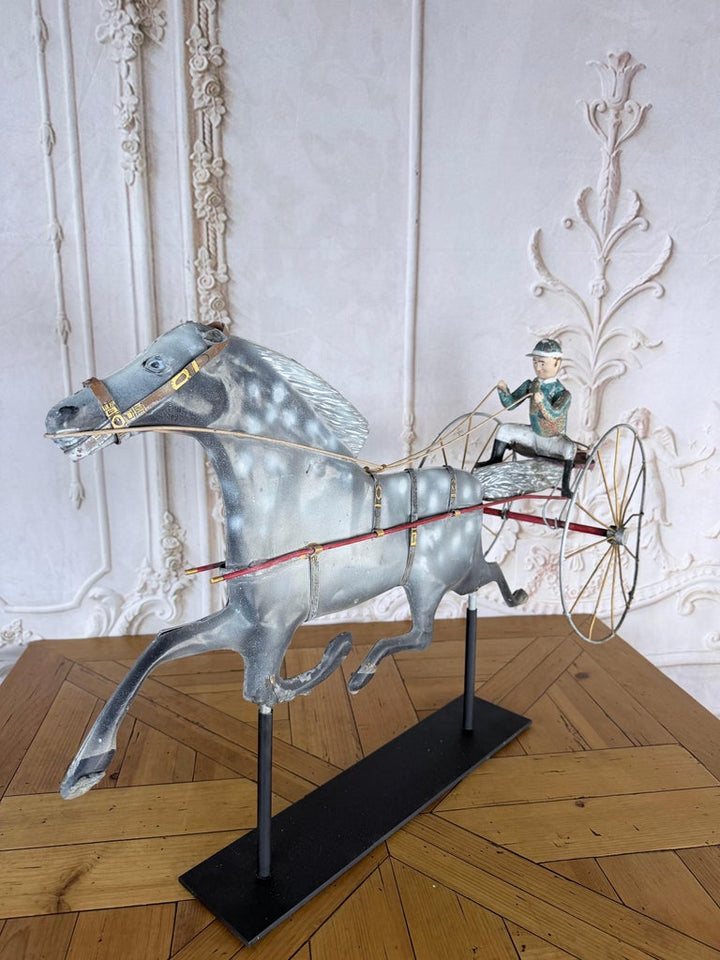 American Folk Art Painted Metal Horse & Sulky Weathervane