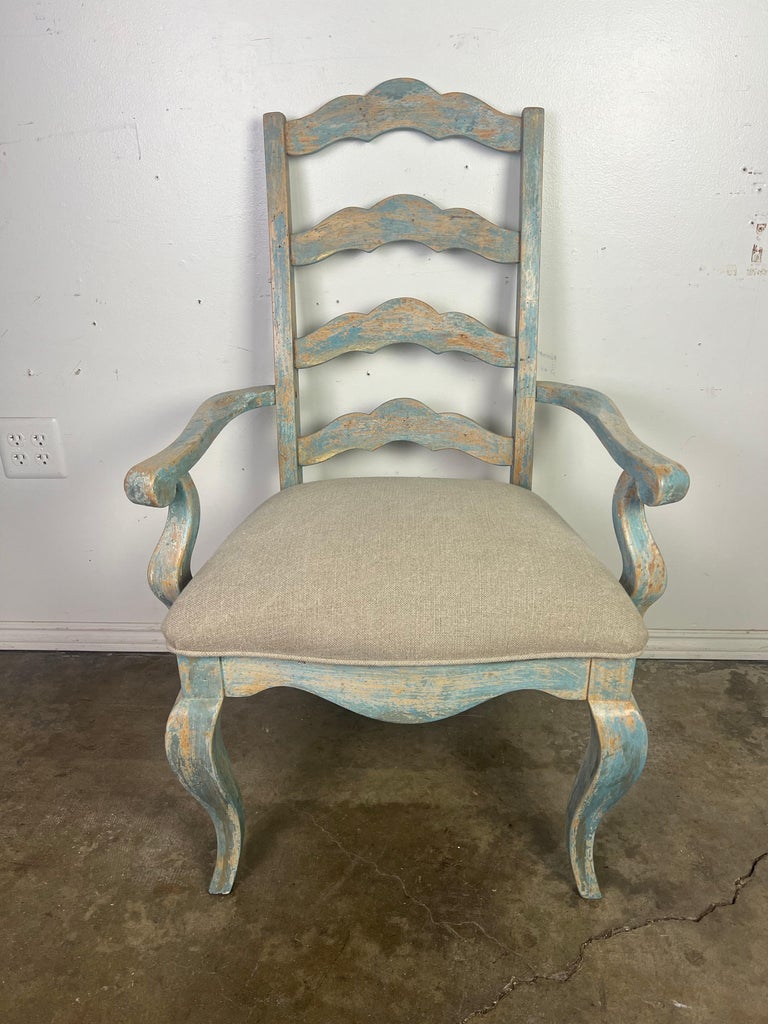 Set of Eight French Painted Ladder Back Dining Chairs