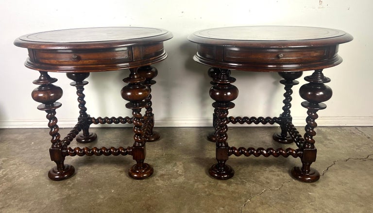 Pair of Leather Top Side Tables by John Richards