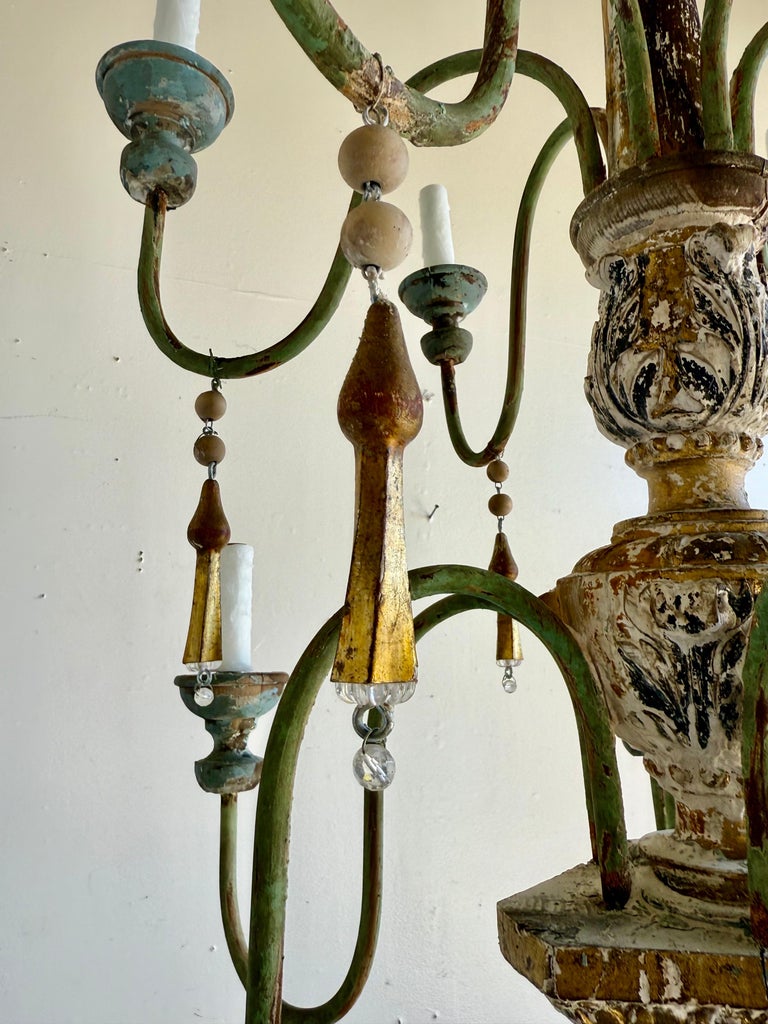 Grand Italian Painted and Giltwood Twelve-Light Chandelier