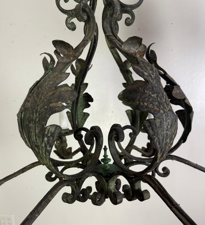 Pair of Spanish Six-Light Wrought Iron Chandeliers