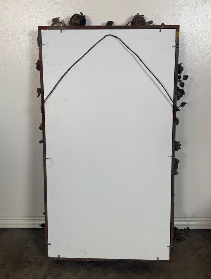 Antique Mid-Century Wrought Iron Mirror with Floral Motif