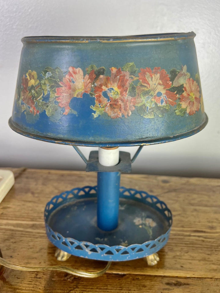 Hand Painted Italian Blue Tole Lamp w/ Shade