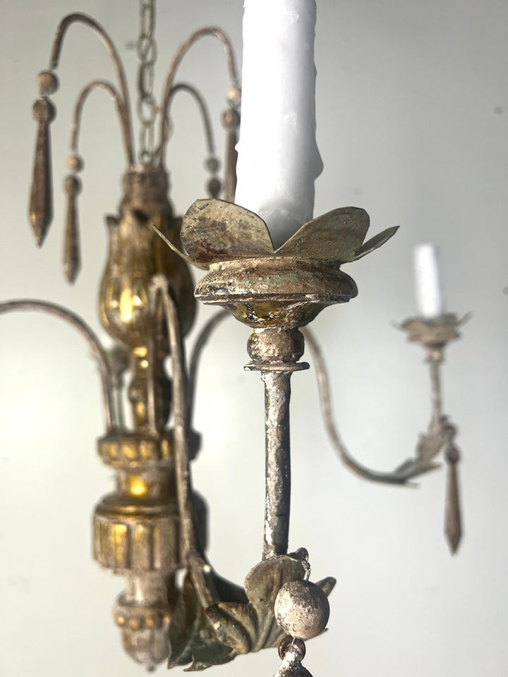 Four Light Italian Gilt Wood Carved Chandelier C. 1900's