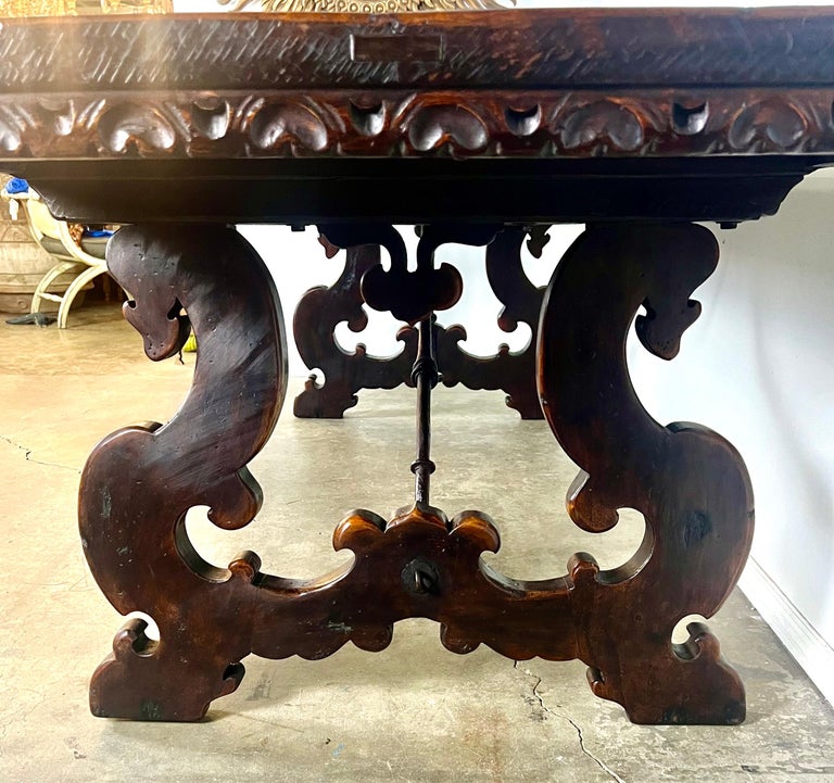 19th Century Italian Walnut Dining Table w/ Iron Stretcher