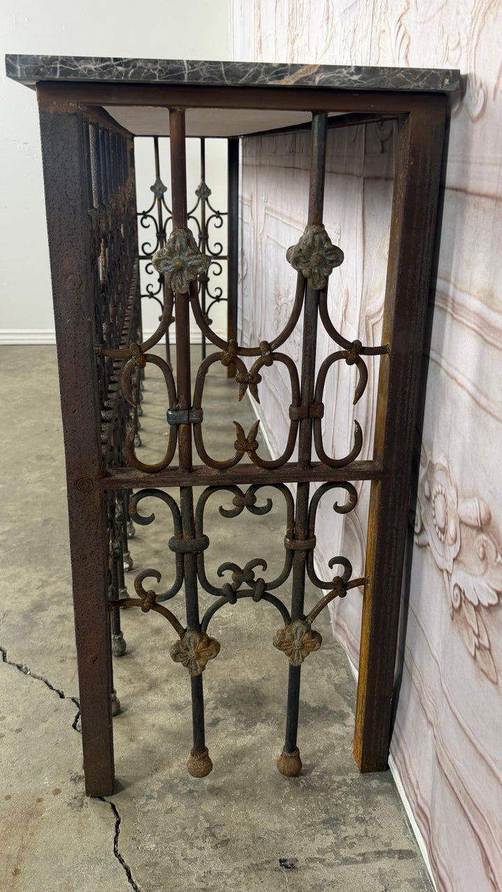 Pair of 19th Century Wrought Iron Consoles with Marble Tops