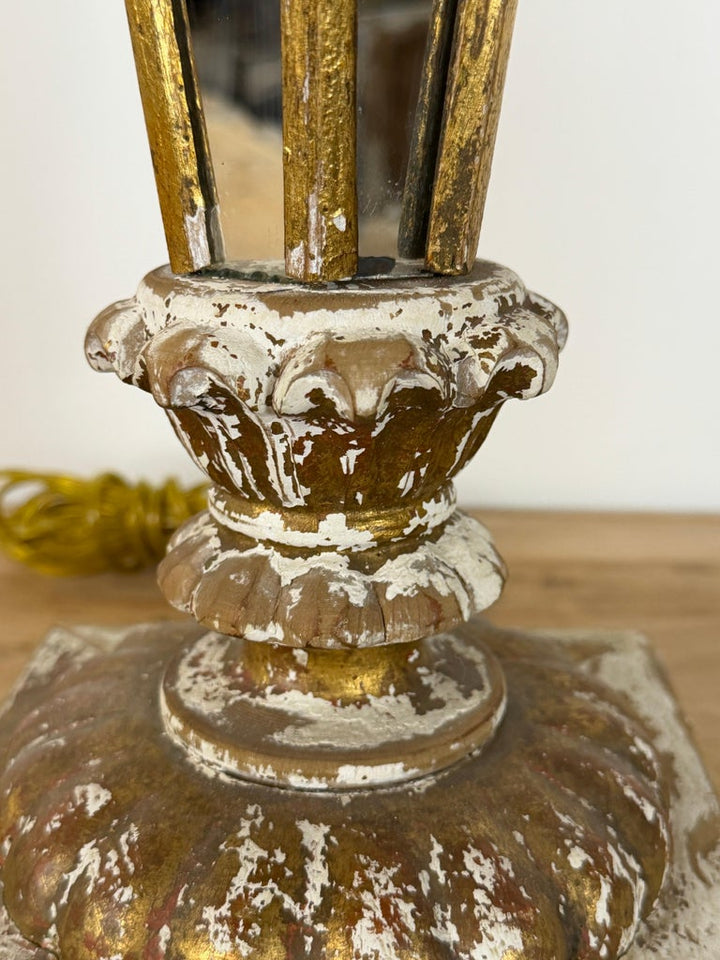 Vintage Italian Mirrored Obelisk Table Lamps, Giltwood, 1940s-50s