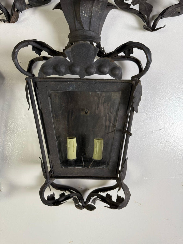 Set of Five Hand-Forged Spanish Wrought Iron Wall Lanterns