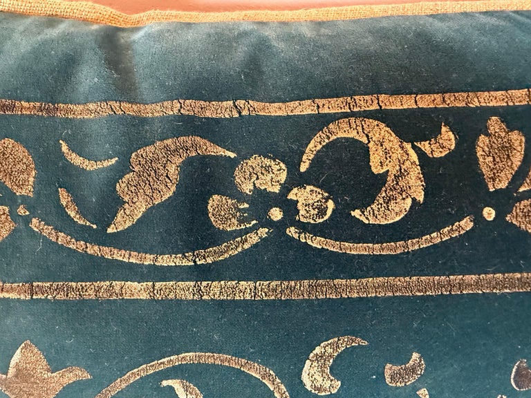 Gold Stenciled Green Velvet Pillow