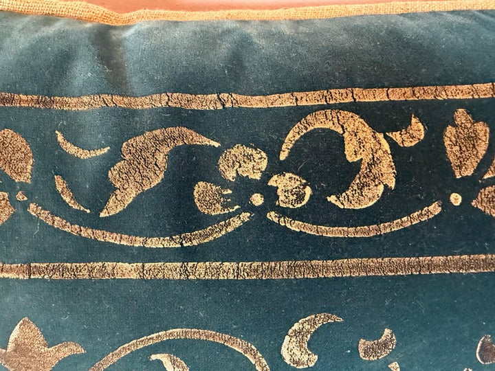 Gold Stenciled Green Velvet Pillow