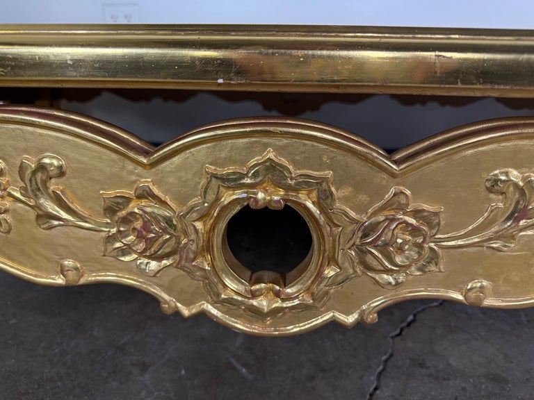 Giltwood Rococo Coffee Table with Antiqued Mirrored Top