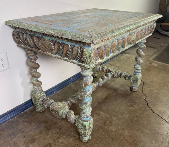 Antique Spanish Colonial Style Carved Writing Table with Drawer