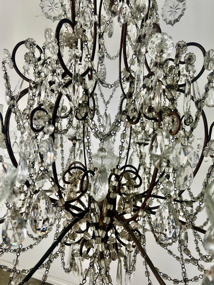 Pair of French Crystal & Beaded Chandeliers C. 1930's