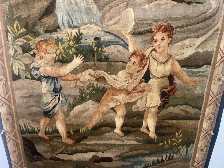 19th Century Antique Aubusson Tapestry of Young Couple