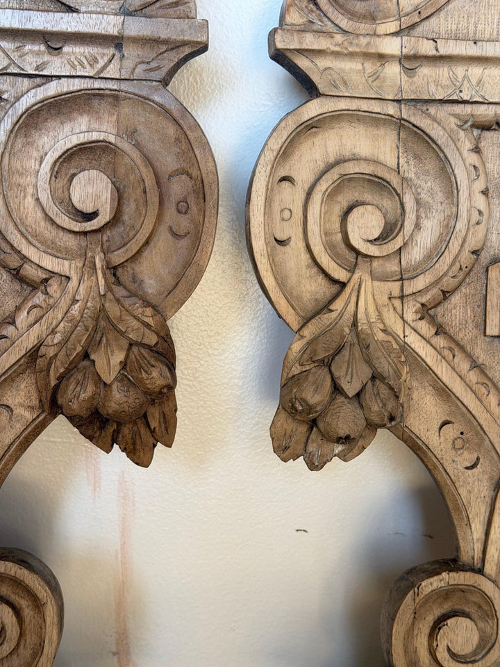 Pair of 19th C. Italian Renaissance Sgabello Hall Chairs - Heavily Carved Walnut