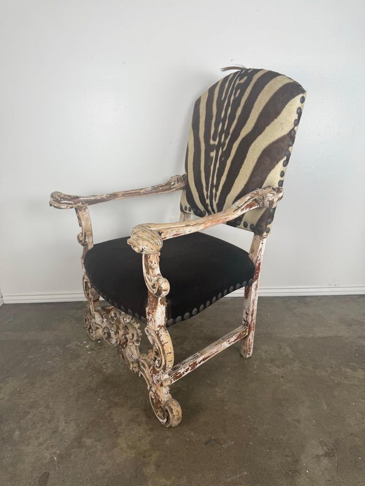 19th Century Italian Armchair with Zebra Upholstery