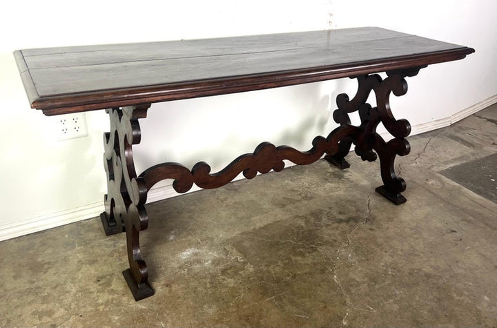 19th Century Italian Walnut Console w/ Stretcher