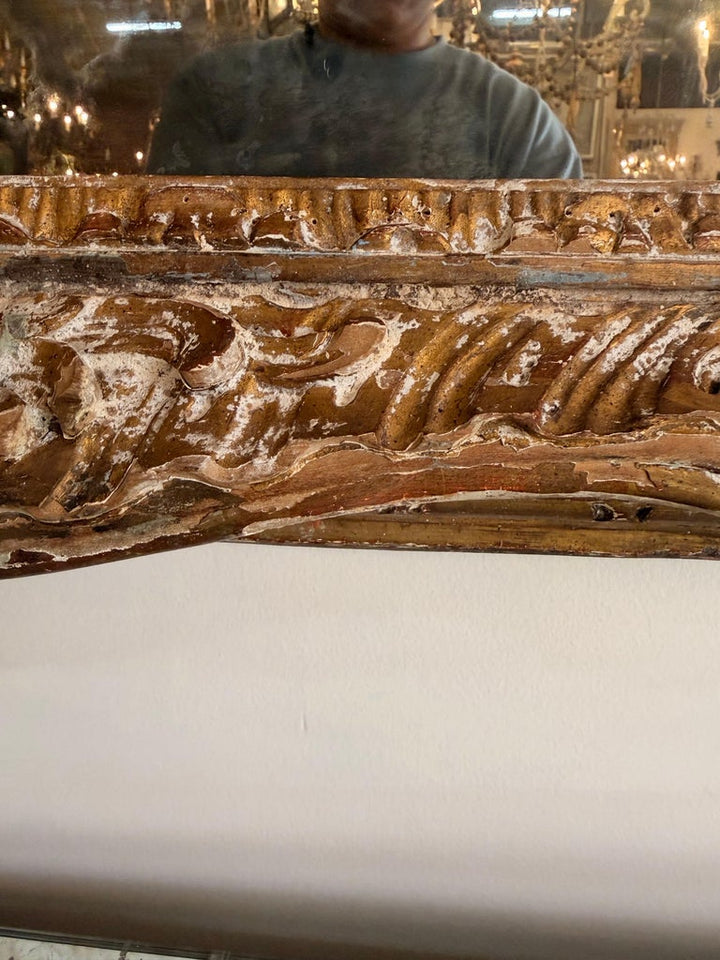 19th Century Spanish Baroque Carved Giltwood Mirror with Original Mercury Glass