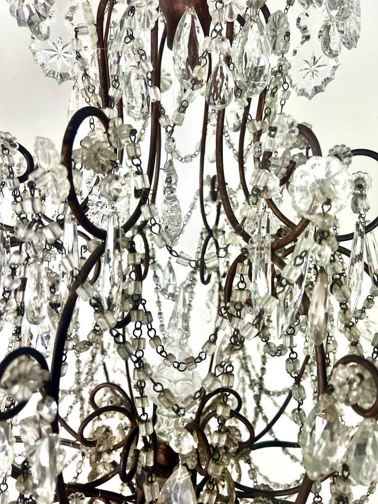 Pair of French Crystal & Beaded Chandeliers C. 1930's