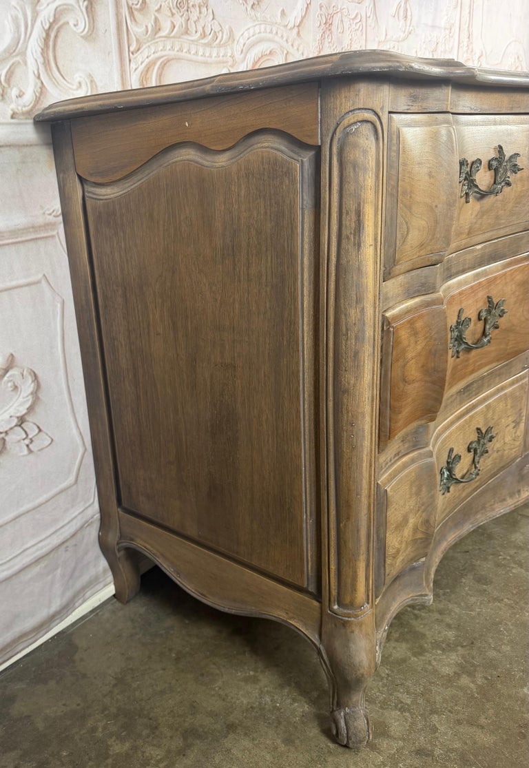 French Louis XV Style 9-Drawer Bombe Dresser in Bleached Fruitwood