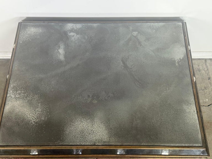 Hollywood Regency Mirrored Coffee Table with Carved Wood and Twisted