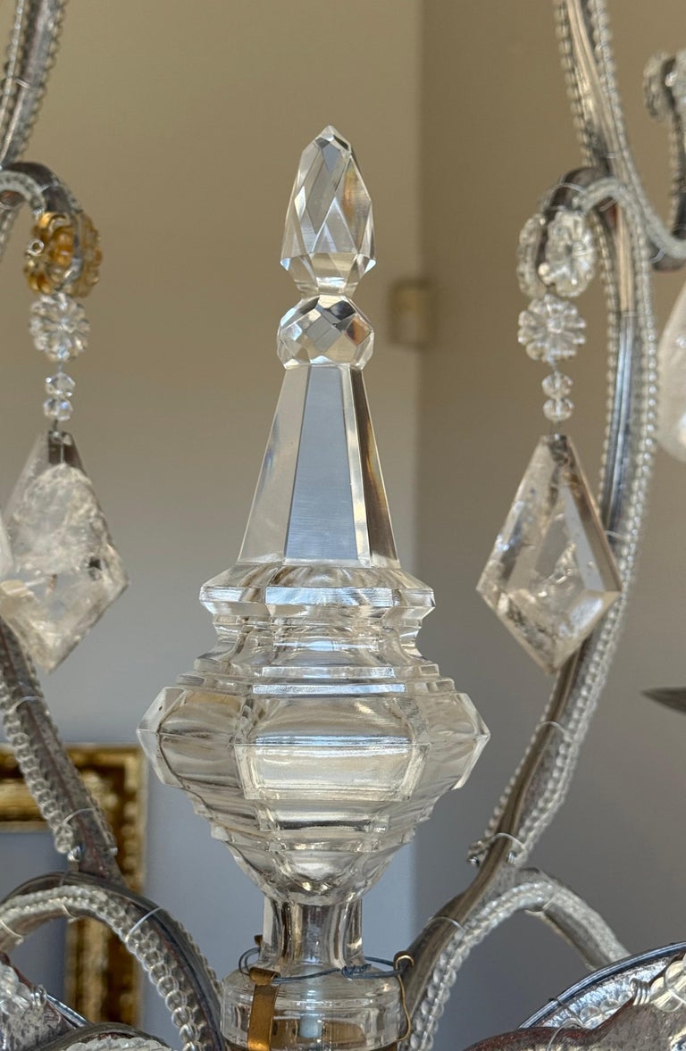French Rock Crystal Silvered Chandelier