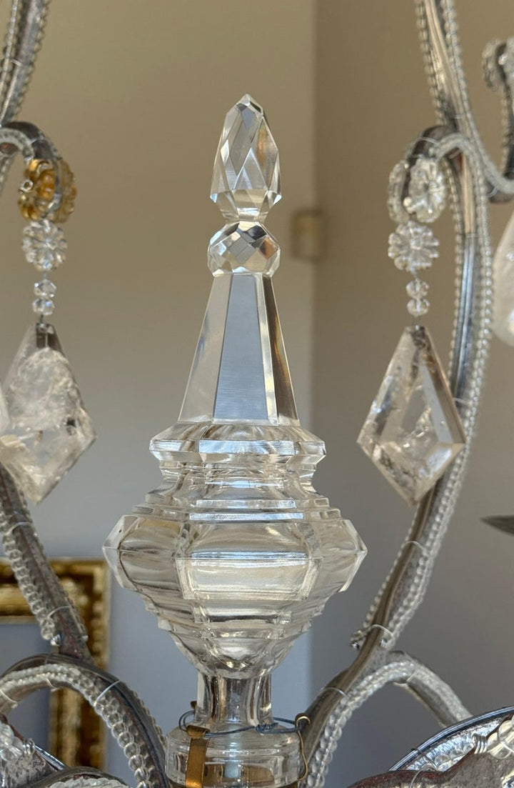 French Rock Crystal Silvered Chandelier