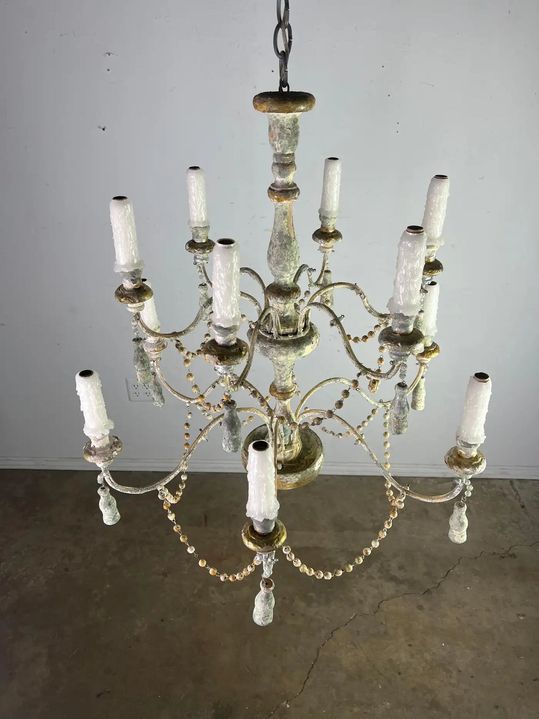 Twelve Light Wood & Iron Painted Chandelier by MLA