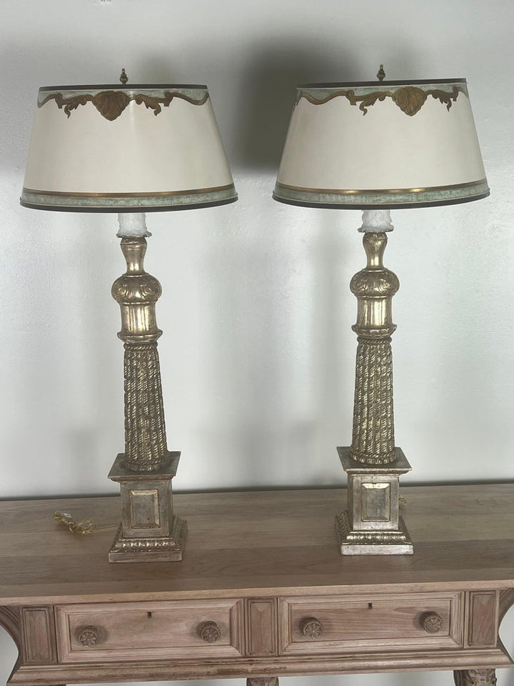 Pair of Italian Borghese Lamps with Parchment Shades