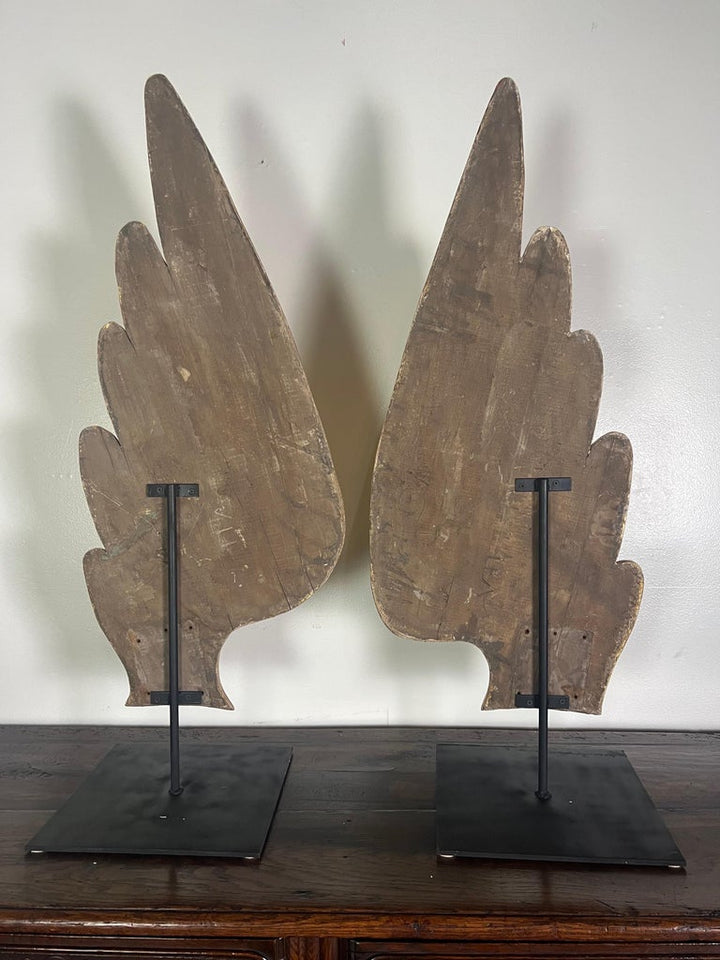 Pair of 19th Century Giltwood Wings on Iron Bases