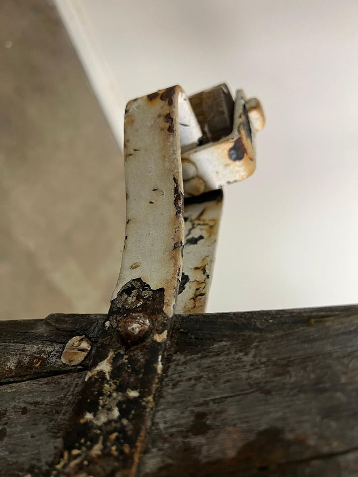 Antique Rustic Library Ladder, Iron & Wood with Distressed Patina